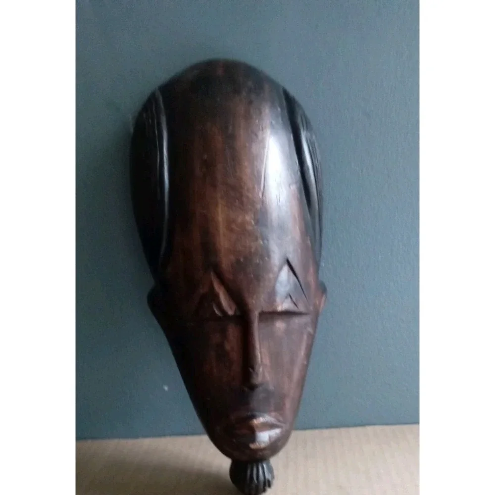 Vintage African Wood Carved‎ Wall Hanging Mask Tribal Art Decor